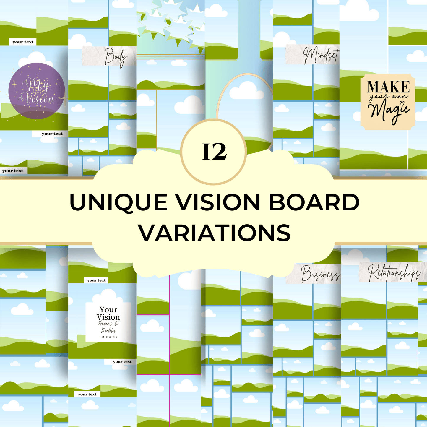 this is a mockup the various vision board templates for the canva template