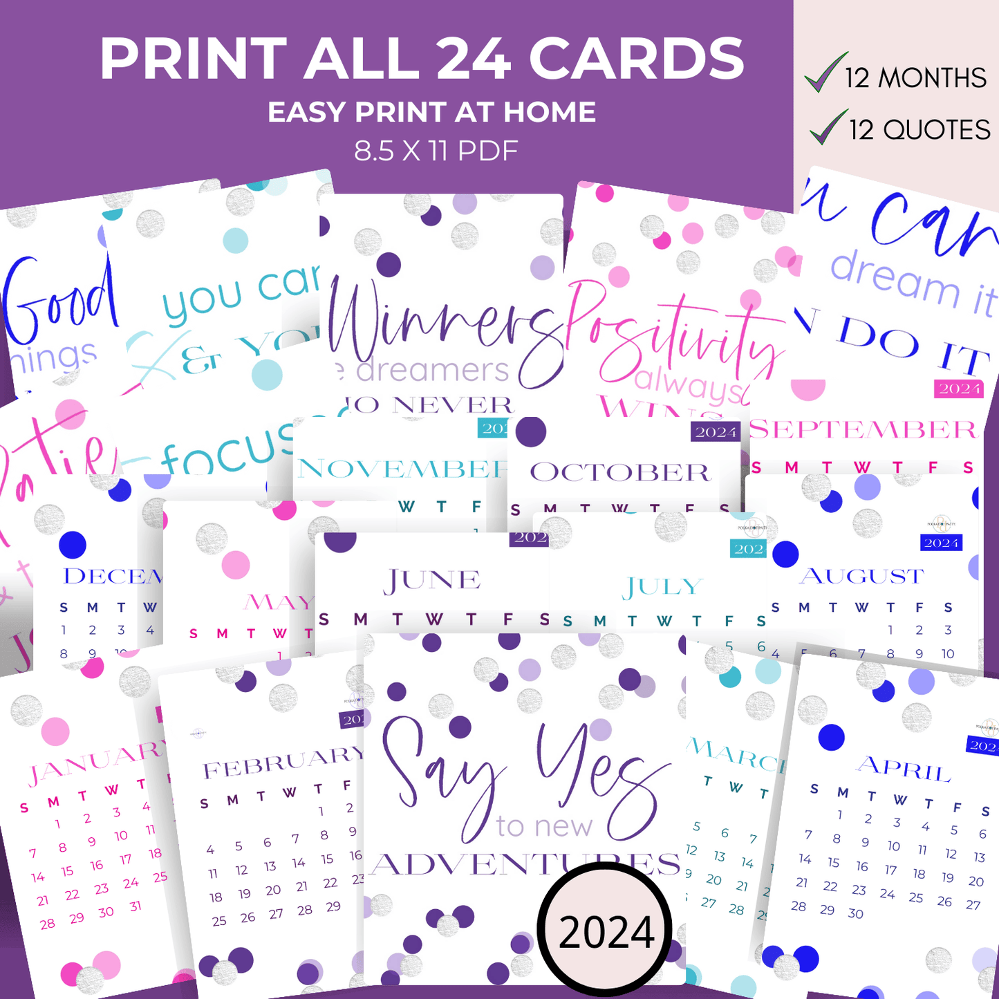 this is a mockup of the printable 3.5 x 3.5 12 months and the 12 quote cards