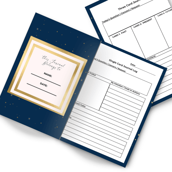 Mockup of This Journal Belongs to page and single card pull page