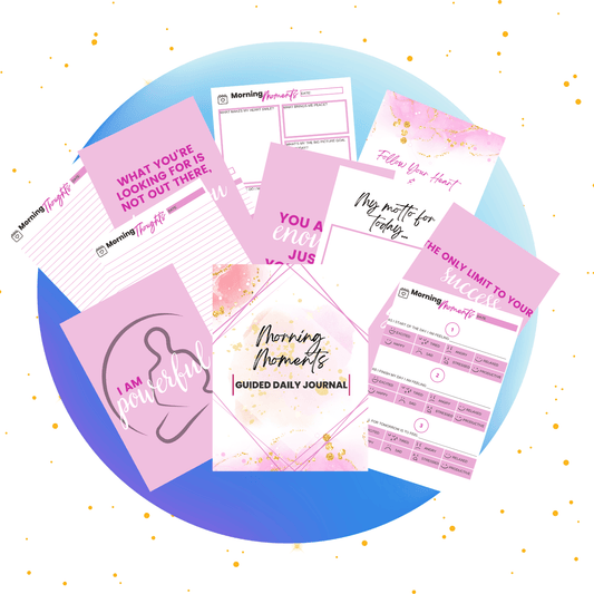 These image mockup shows the various pages inside the Morning Moment Printable Guided Journal