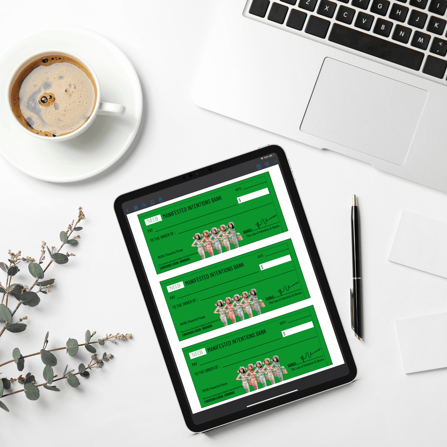 a tablet with green checks from the manifested intentions bank